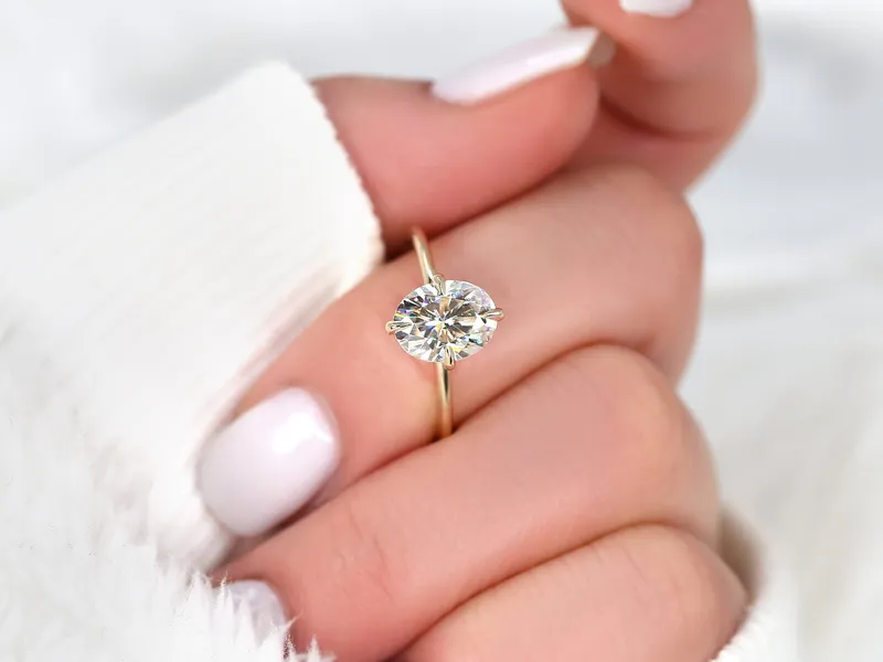 2ct Rosalita 9x7mm 14kt Gold Moissanite Talon Prong Oval Solitaire Ring vy 4