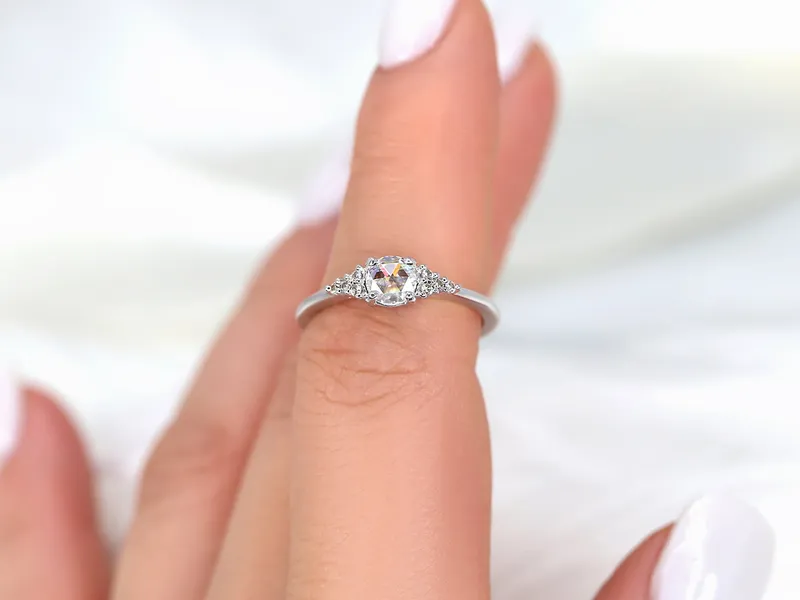 Malia 5mm 14kt Gold Rose Cut Moissanite Diamonds Dainty Cluster Ring vy 4