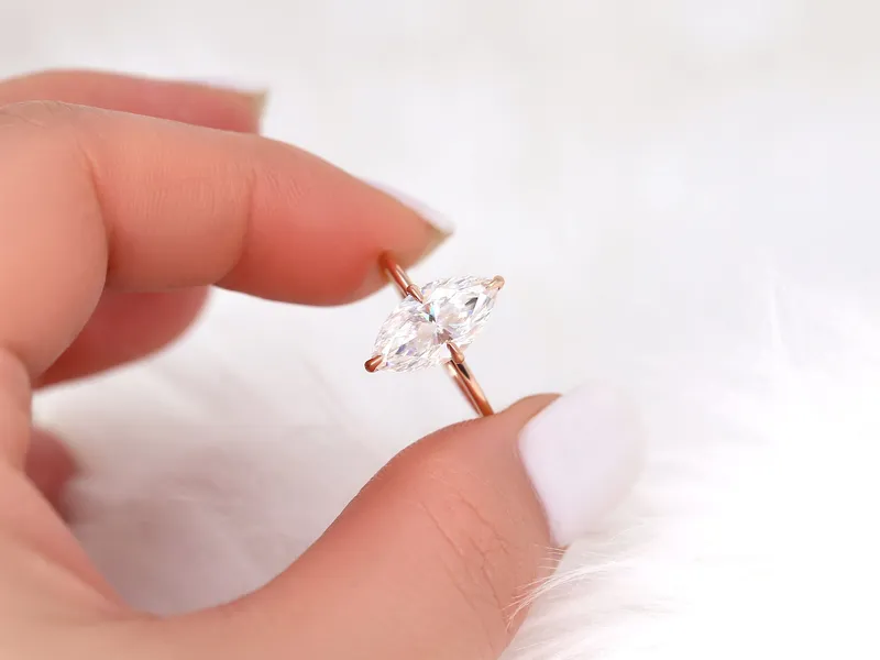 2.80ct Raven 14x7mm 14kt Gold Moissanite Marquise Solitaire Ring vy 3