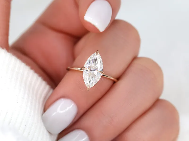 2.80ct Raven 14x7mm 14kt Gold Moissanite Marquise Solitaire Ring vy 4