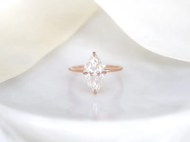 2.80ct Raven 14x7mm 14kt Gold Moissanite Marquise Solitaire Ring vy 6