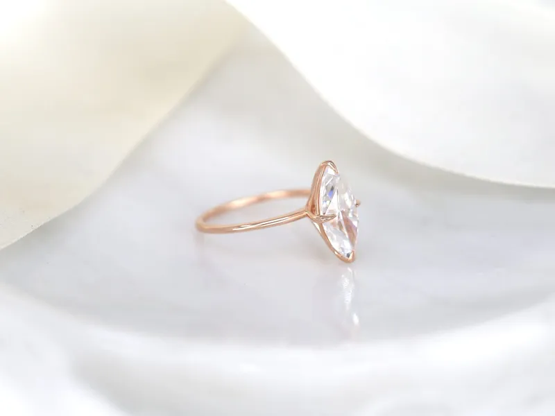 2.80ct Raven 14x7mm 14kt Gold Moissanite Marquise Solitaire Ring vy 7