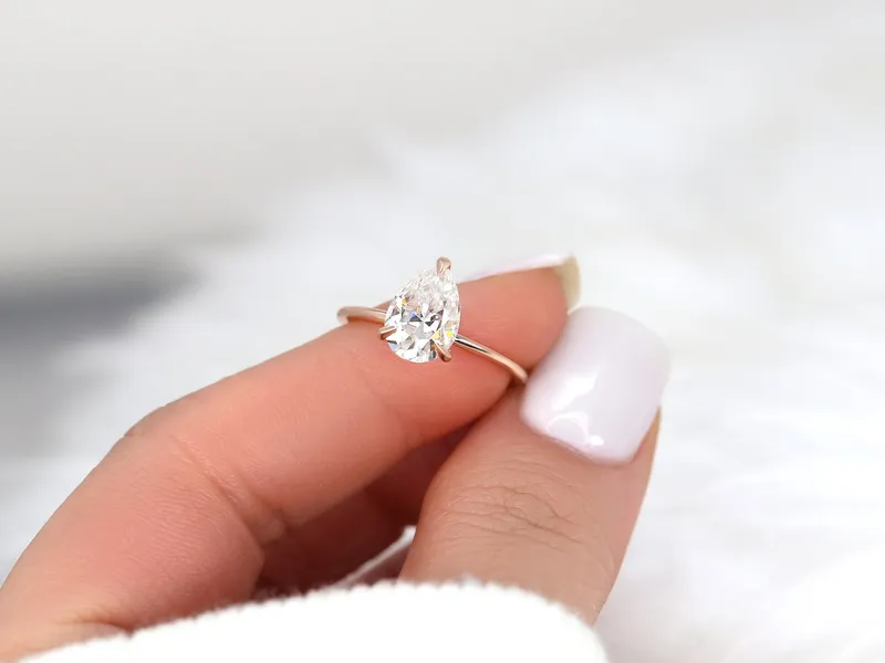2ct Ryder 10x7mm 14kt Gold Moissanite Talon Prongs Dainty Pear Solitaire Ring vy 4