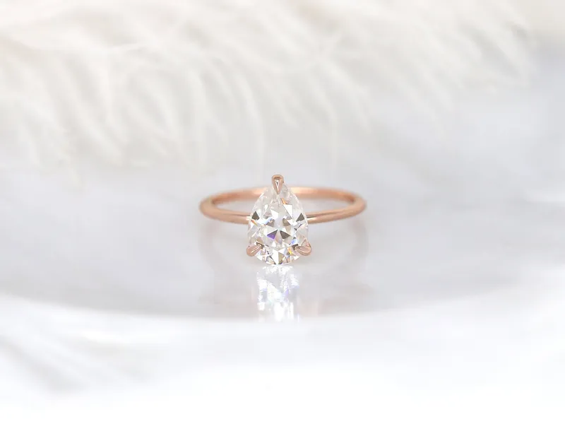 2ct Ryder 10x7mm 14kt Gold Moissanite Talon Prongs Dainty Pear Solitaire Ring vy 6
