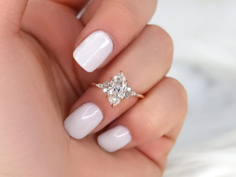 1.75ct Petite Meadow 12x6mm 14kt Gold Moissanite Diamonds Marquise Cluster Ring vy 4