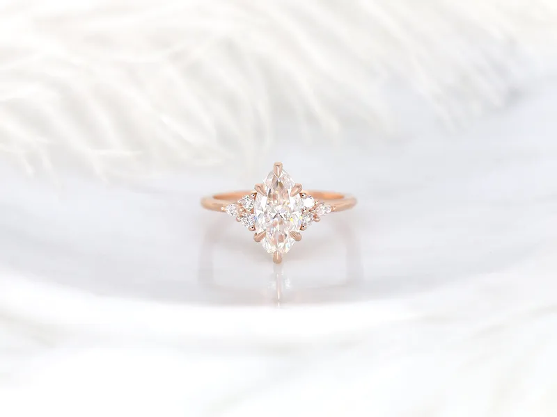 1.75ct Petite Meadow 12x6mm 14kt Gold Moissanite Diamonds Marquise Cluster Ring vy 6