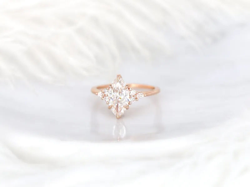 1.75ct Petite Meadow 12x6mm 14kt Gold Moissanite Diamonds Marquise Cluster Ring vy 7