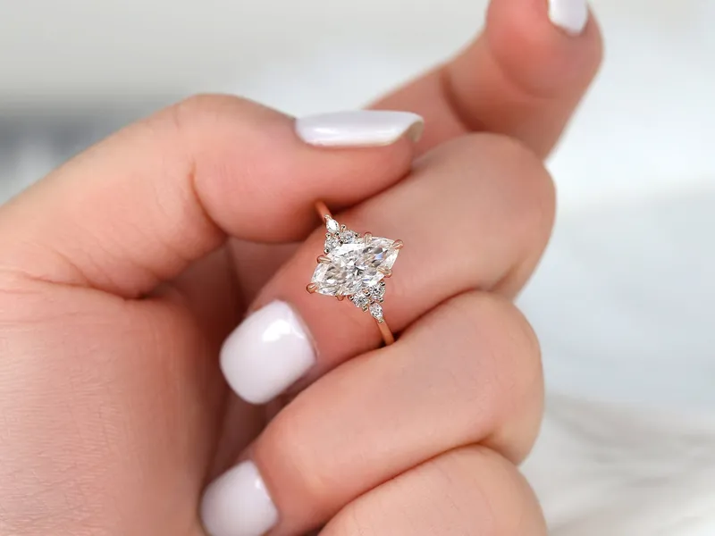 1.75ct Petite Meadow 12x6mm 14kt Gold Moissanite Diamonds Marquise Cluster Ring vy 3