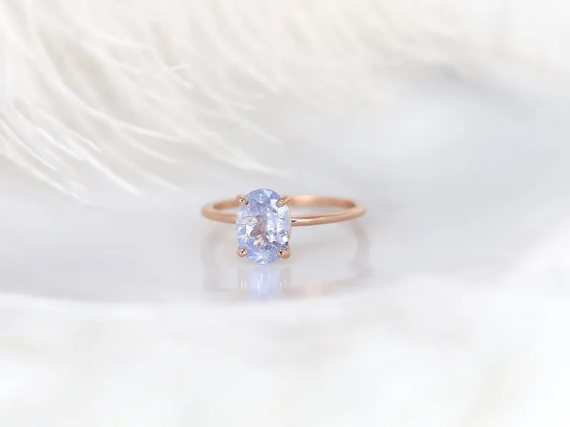 1.94ct Ready to Ship Layla 14kt Rose Gold Cornflower Galaxy Sapphire Minimalist Oval Solitaire Engagement Ring view 5
