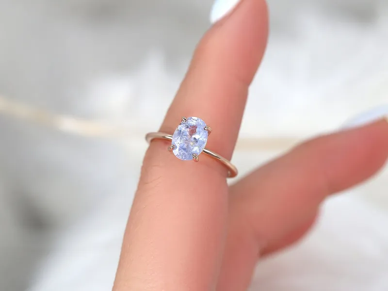 1.94ct Ready to Ship Layla 14kt Rose Gold Cornflower Galaxy Sapphire Minimalist Oval Solitaire Engagement Ring view 3