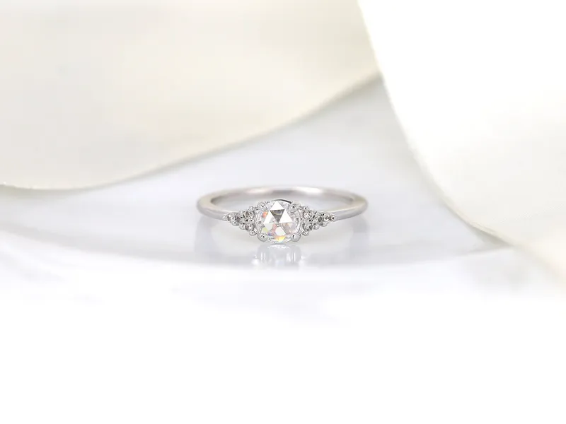 Malia 5mm 14kt Gold Rose Cut Moissanite Diamonds Dainty Cluster Ring vy 6