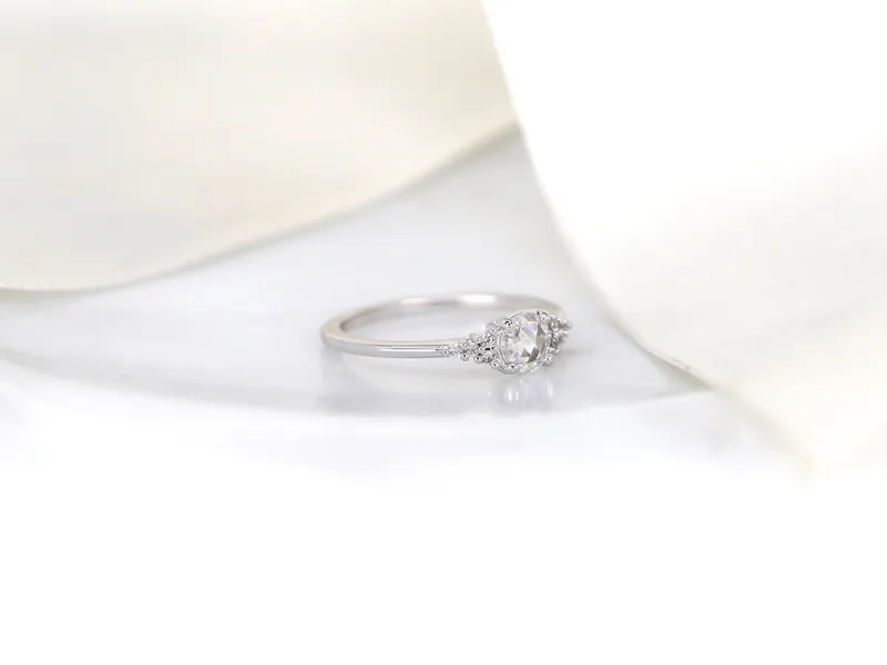 Malia 5mm 14kt Gold Rose Cut Moissanite Diamonds Dainty Cluster Ring vy 7