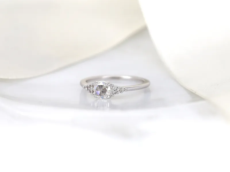 Malia 5mm 14kt Gold Rose Cut Moissanite Diamonds Dainty Cluster Ring vy 5