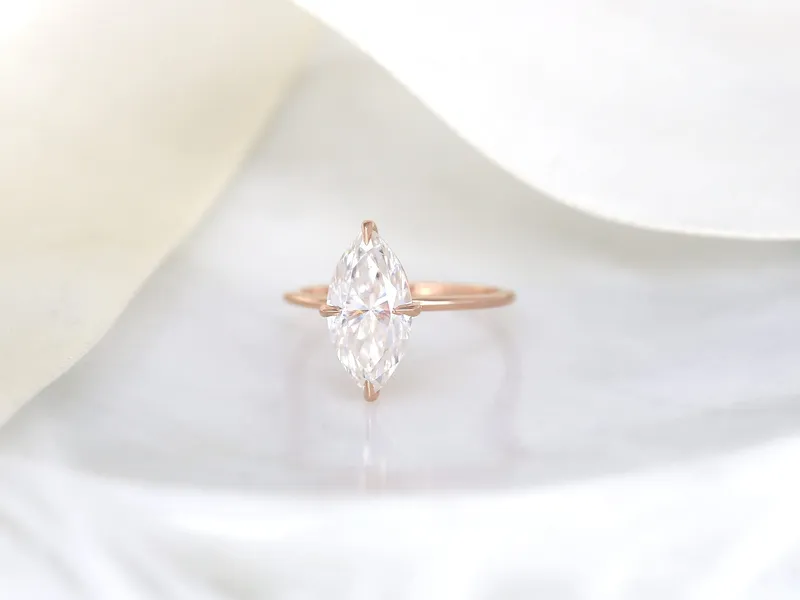 2.80ct Raven 14x7mm 14kt Gold Moissanite Marquise Solitaire Ring vy 5