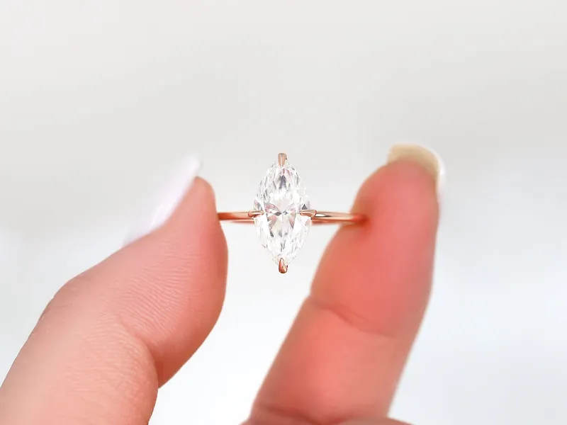 2.80ct Raven 14x7mm 14kt Gold Moissanite Marquise Solitaire Ring vy 2