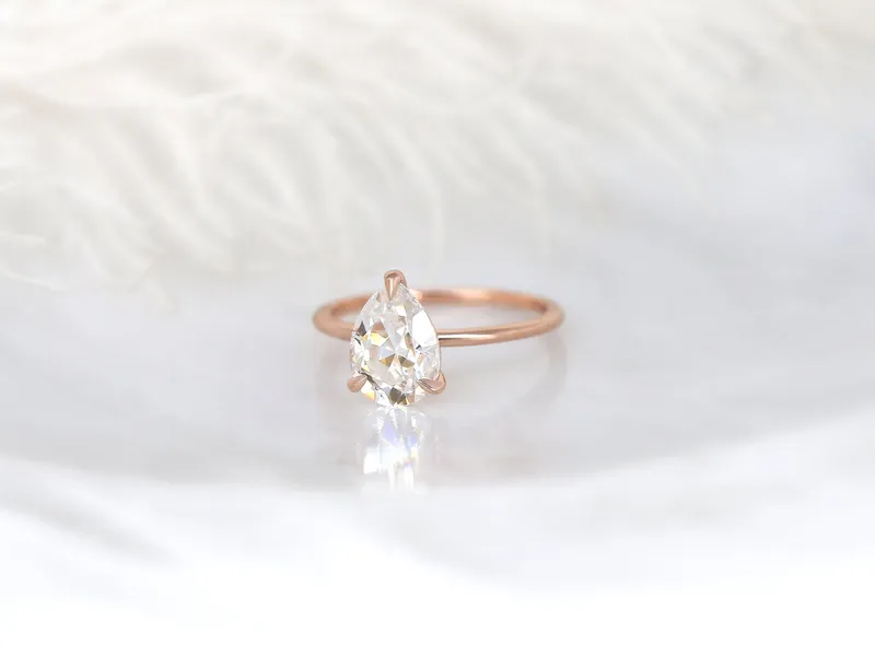 2ct Ryder 10x7mm 14kt Gold Moissanite Talon Prongs Dainty Pear Solitaire Ring vy 7