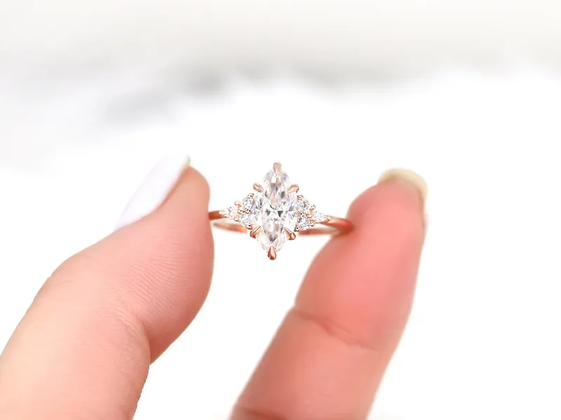 1.75ct Petite Meadow 12x6mm 14kt Gold Moissanite Diamonds Marquise Cluster Ring vy 2
