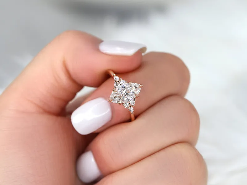 1.75ct Petite Meadow 12x6mm 14kt Gold Moissanite Diamonds Marquise Cluster Ring vy 5