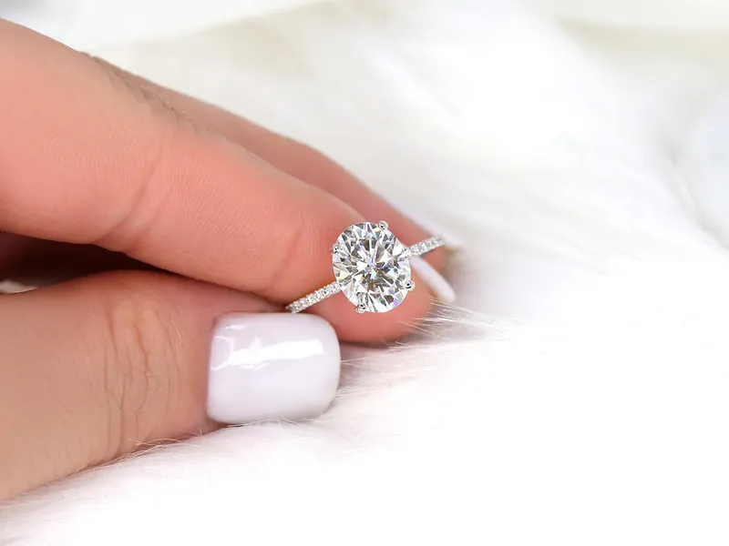 3ct Darcy 10x8mm 14kt Gold NEO Moissanite Diamond Dainty Pave Oval Solitaire Ring diamond oval cut engagement ring