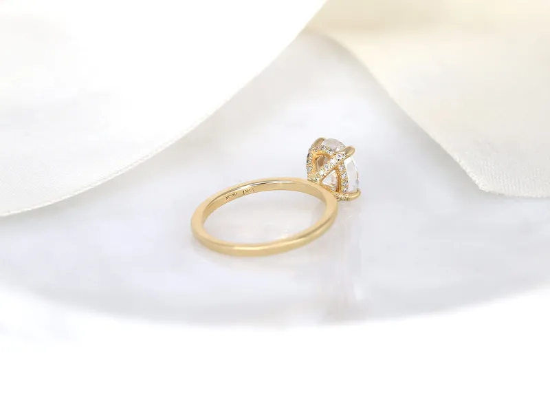 2ct Harper 9x7mm 14kt Gold Moissanite Diamond Dainty Pave Basket Oval Solitaire Ring,Oval Engagement Ring,Unique Minimalist Oval Ring view 7