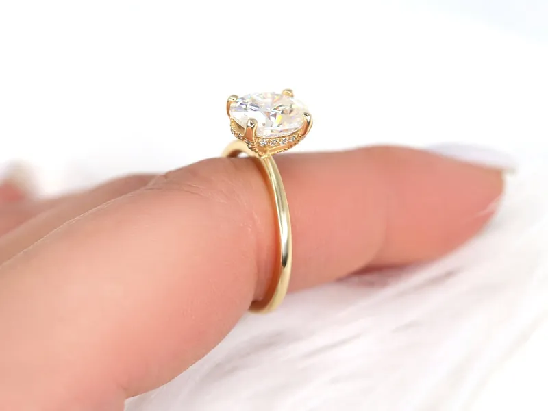 2ct Harper 9x7mm 14kt Gold Moissanite Diamond Dainty Pave Basket Oval Solitaire Ring,Oval Engagement Ring,Unique Minimalist Oval Ring view 4