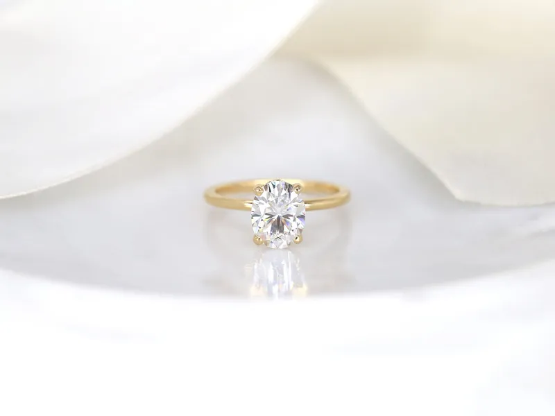 2ct Harper 9x7mm 14kt Gold Moissanite Diamond Dainty Pave Basket Oval Solitaire Ring,Oval Engagement Ring,Unique Minimalist Oval Ring view 6