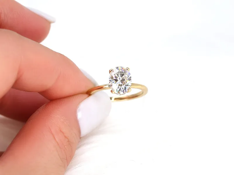 2ct Harper 9x7mm 14kt Gold Moissanite Diamond Dainty Pave Basket Oval Solitaire Ring,Oval Engagement Ring,Unique Minimalist Oval Ring view 3