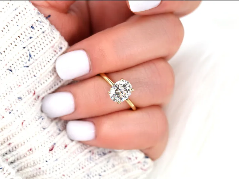 2ct Harper 9x7mm 14kt Gold Moissanite Diamond Dainty Pave Basket Oval Solitaire Ring,Oval Engagement Ring,Unique Minimalist Oval Ring view 2