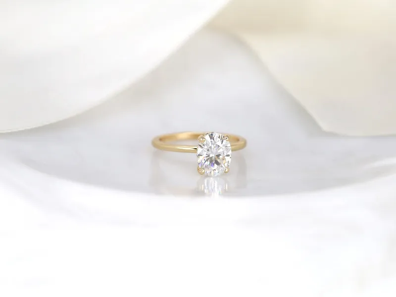 2ct Harper 9x7mm 14kt Gold Moissanite Diamond Dainty Pave Basket Oval Solitaire Ring,Oval Engagement Ring,Unique Minimalist Oval Ring view 5
