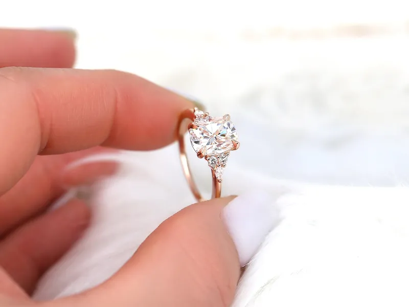 2.30ct Petite Tinsley 9x7mm 14kt Gold Moissanite Diamond Cushion Cluster Ring vy 4