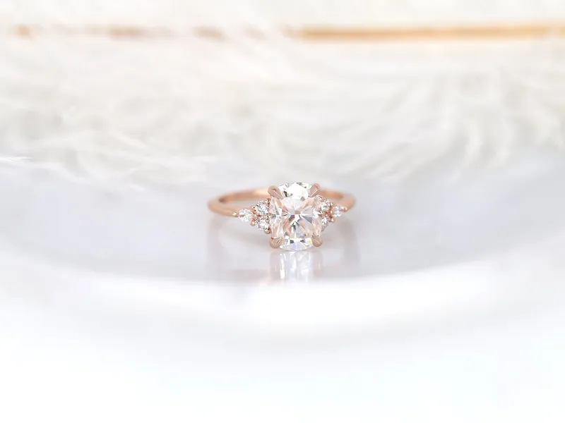 2.30ct Petite Tinsley 9x7mm 14kt Gold Moissanite Diamond Cushion Cluster Ring vy 7