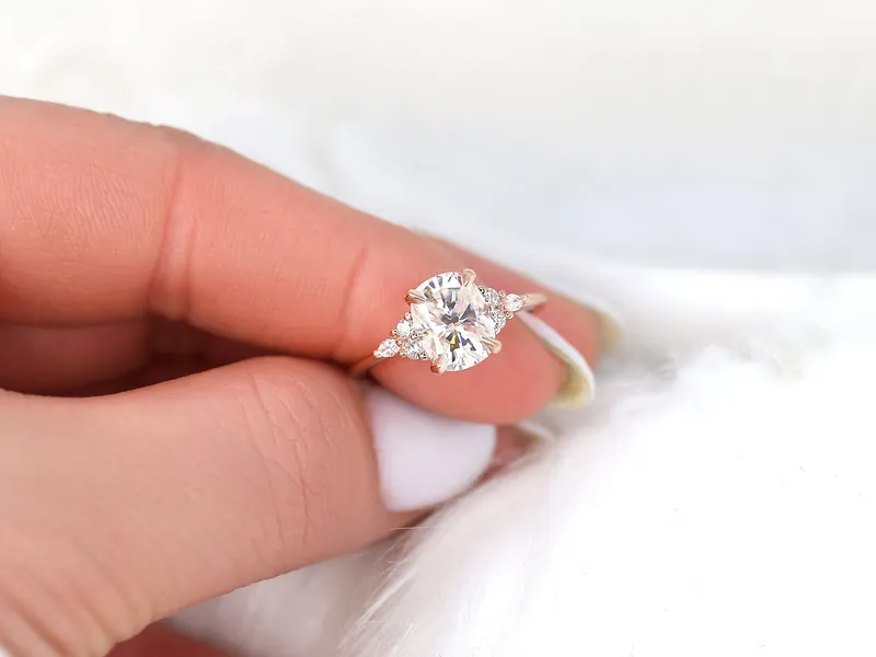 2.30ct Petite Tinsley 9x7mm 14kt Gold Moissanite Diamond Cushion Cluster Ring vy 3