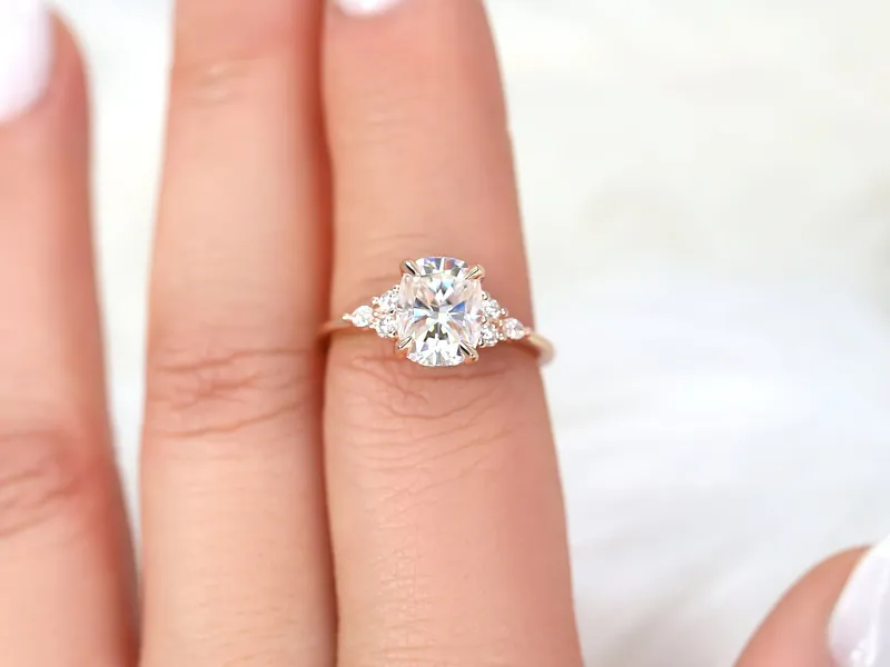 2.30ct Petite Tinsley 9x7mm 14kt Gold Moissanite Diamond Cushion Cluster Ring vy 5