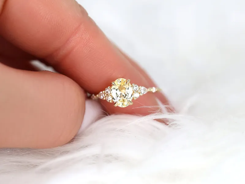 1.38ct Ready to Ship Aspen 14kt Gold Champagne Sapphire Diamond Oval Cluster Ring view 2
