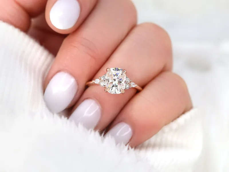 2.30ct Petite Tinsley 9x7mm 14kt Gold Moissanite Diamond Cushion Cluster Ring diamond cushion cut engagement ring