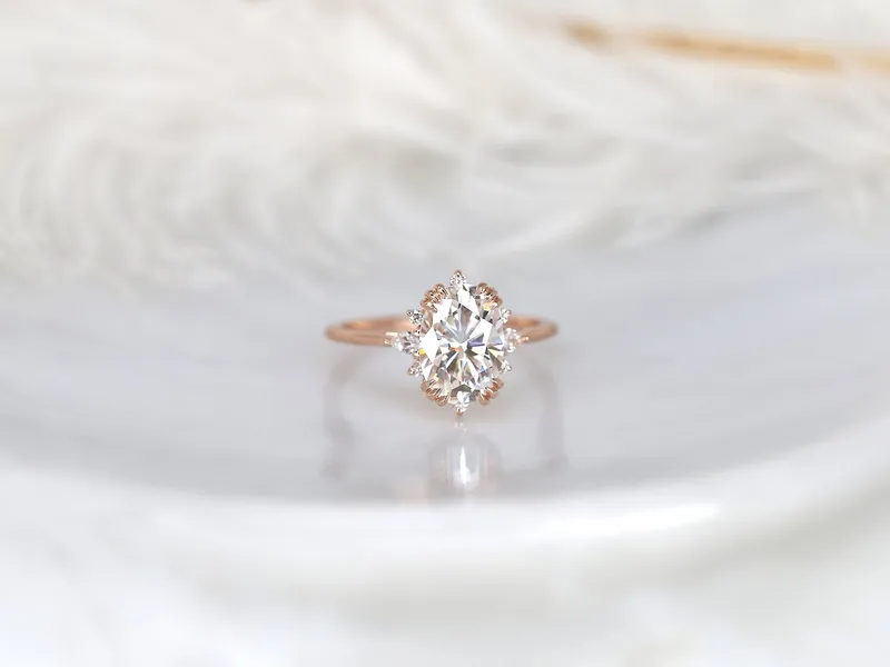 2.50ct Elsa 10x7mm 14kt Moissanite Diamonds Cluster Ring vy 6