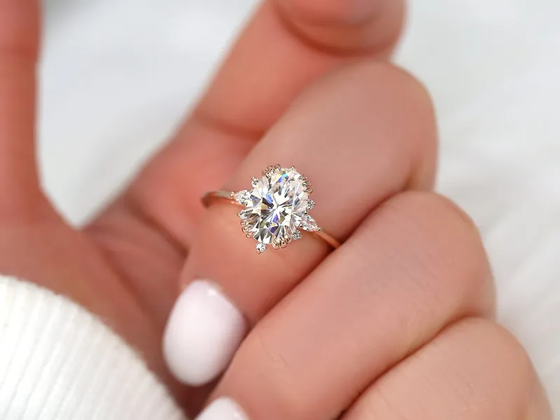 2.50ct Elsa 10x7mm 14kt Moissanite Diamonds Cluster Ring vy 2