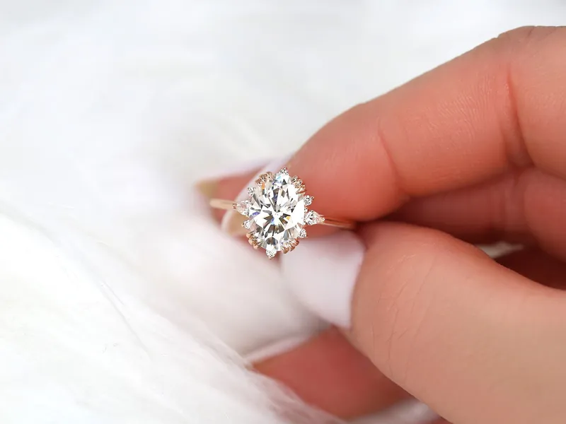 2.50ct Elsa 10x7mm 14kt Moissanite Diamonds Cluster Ring oval cut engagement ring