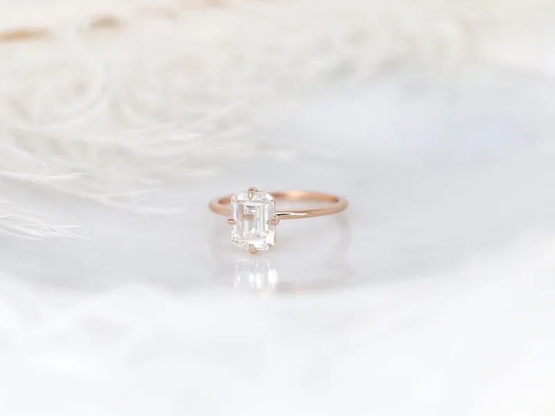 1.75cts Ruth 8x6mm 14kt Rose Gold Moissanite Emerald Cut Solitaire Ring view 5