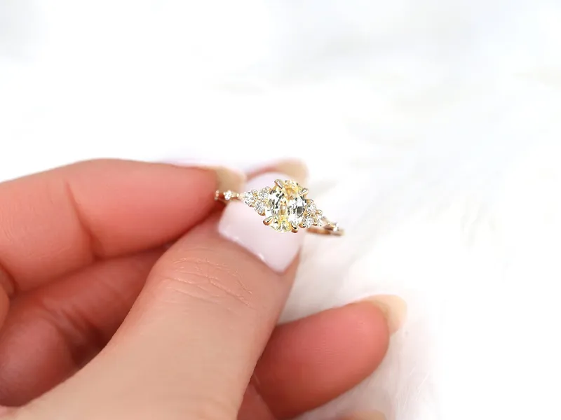 1.38ct Ready to Ship Aspen 14kt Gold Champagne Sapphire Diamond Oval Cluster Ring view 4
