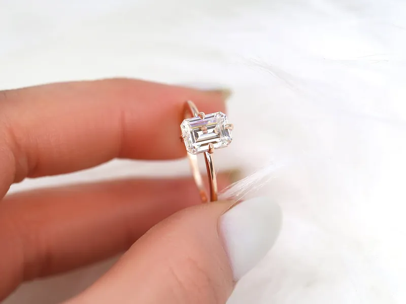 1.75cts Ruth 8x6mm 14kt Rose Gold Moissanite Emerald Cut Solitaire Ring view 2