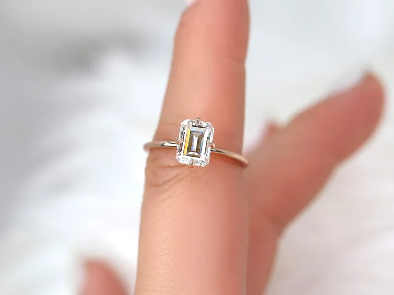 1.75cts Ruth 8x6mm 14kt Rose Gold Moissanite Emerald Cut Solitaire Ring view 3