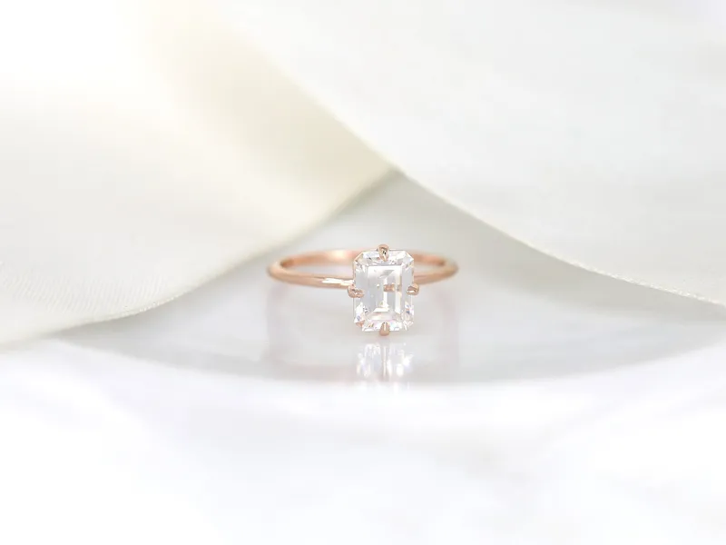 1.75cts Ruth 8x6mm 14kt Rose Gold Moissanite Emerald Cut Solitaire Ring view 6
