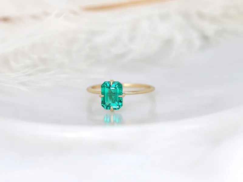 Ruth 8x6mm 14kt Gold Green Emerald Talon Prong Emerald Cut Solitaire Ring view 6