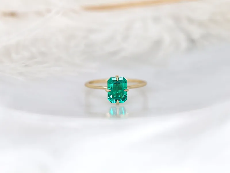 Ruth 8x6mm 14kt Gold Green Emerald Talon Prong Emerald Cut Solitaire Ring view 7