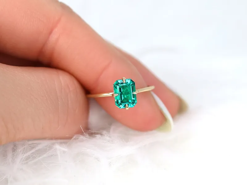Ruth 8x6mm 14kt Gold Green Emerald Talon Prong Emerald Cut Solitaire Ring green emerald emerald cut engagement ring