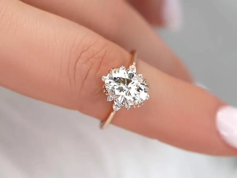 2.50ct Elsa 10x7mm 14kt Moissanite Diamonds Cluster Ring vy 3