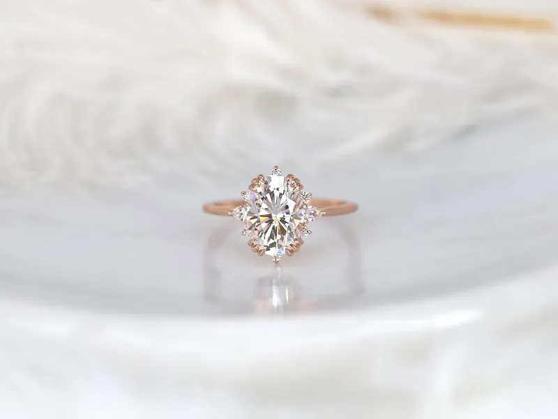 2.50ct Elsa 10x7mm 14kt Moissanite Diamonds Cluster Ring vy 5
