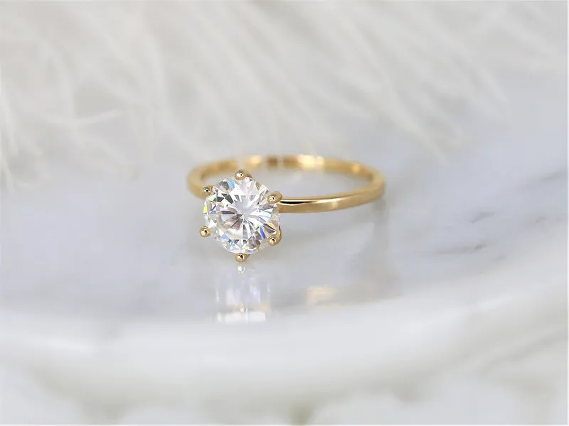 2ct Elaine 8mm 14kt Gold Moissanite Six Prong Round Solitaire Ring view 7