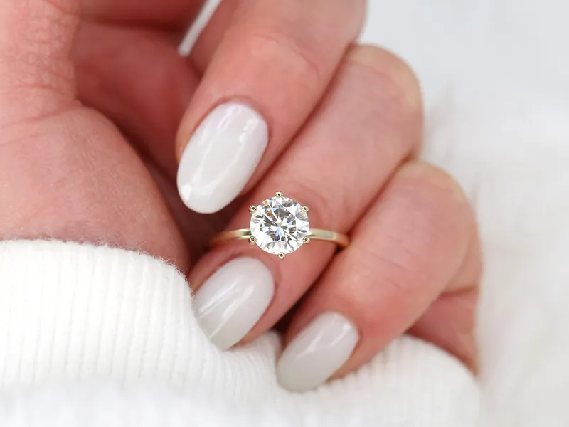 2ct Elaine 8mm 14kt Gold Moissanite Six Prong Round Solitaire Ring view 5